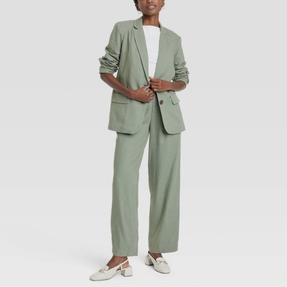 NWT A New Day Women's Linen Spring Blazer in Green - Picture 3 of 3